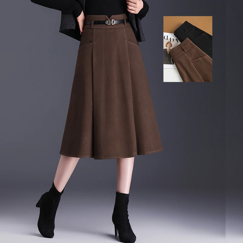 商场同款品质高腰显瘦毛呢A字裙女2025秋季新款气质中长款半身裙