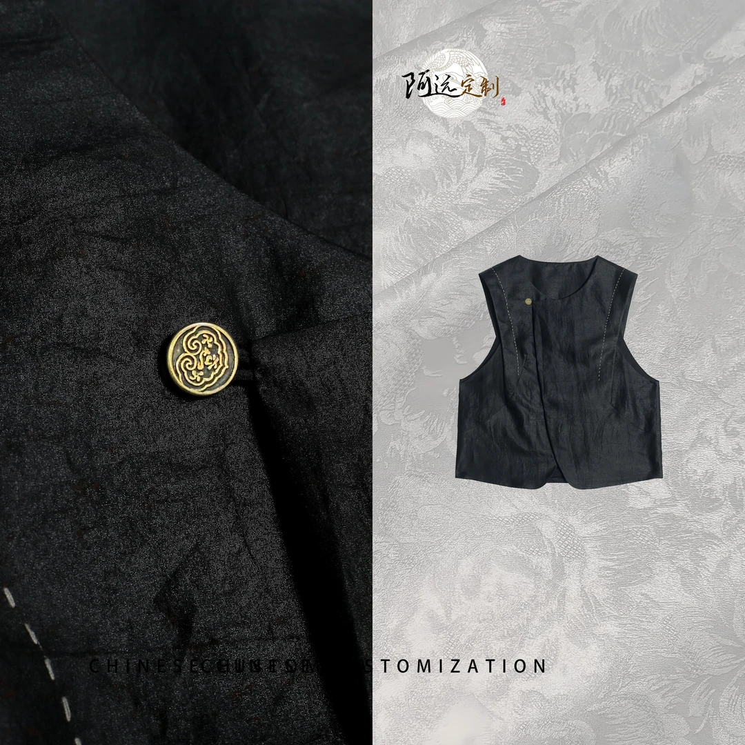 【设计感】重手工拱针 老油龟香云纱 现代设计国风上衣25LY037