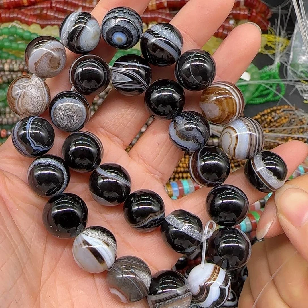 玛瑙/玉髓合金珠宝半成品水晶玛瑙14mm一条