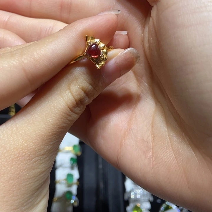 石榴石戒指银S925镶嵌