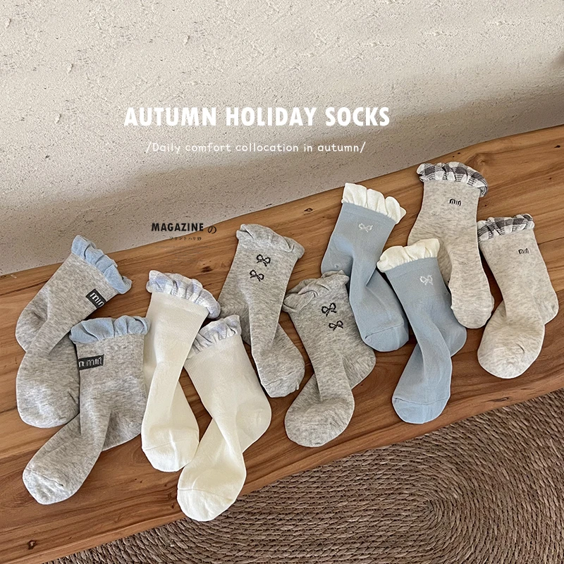 女童袜子春秋季儿童韩版miu系宝宝花边公主袜秋天女孩新款中筒袜