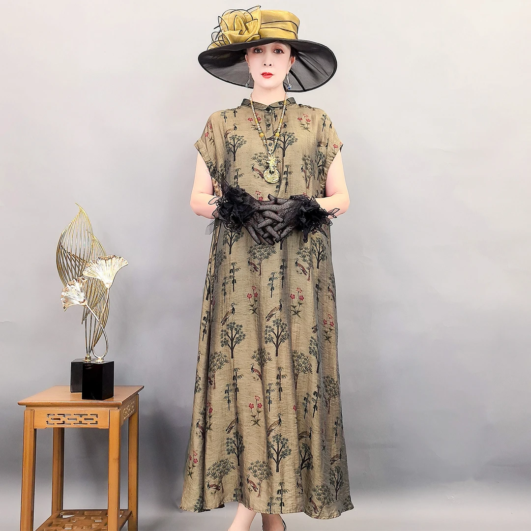 （6170）【昔年】中国风复古大气显瘦刺绣高端气质新中式时尚连衣裙