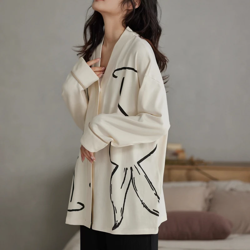 简笔兔~睡衣女纯棉可外穿春秋季2025年新款夏天薄款家居服套装