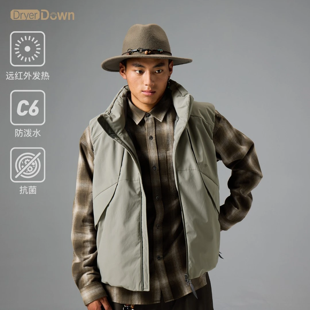 蓝岐结构分割750蓬拒水鹅绒内胆防泼水远红外发热保暖工装马甲男