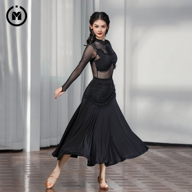 IAMYC摩登舞交谊舞华尔兹气质印花大摆半身裙套装B10140+B20102