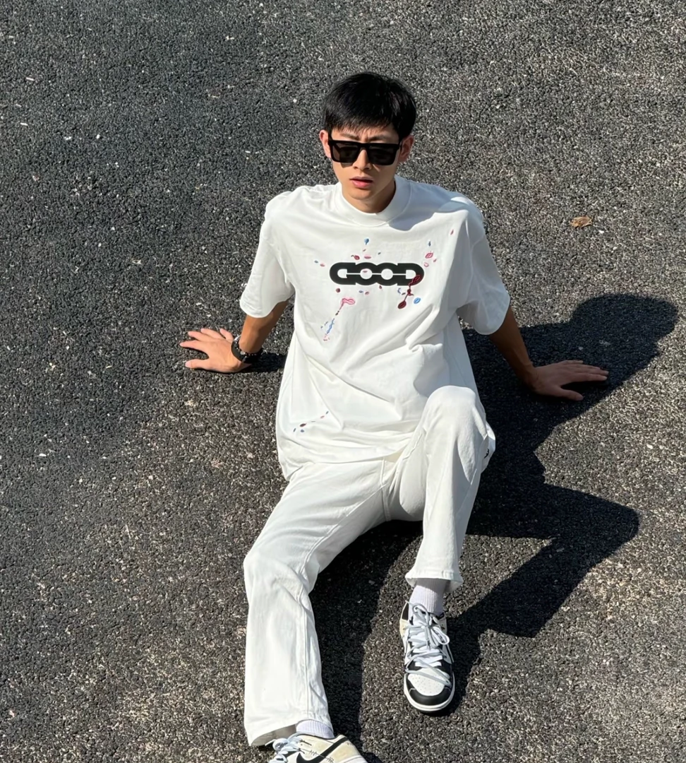 GOOD泼墨刺绣印花纯棉短袖（剪水洗）