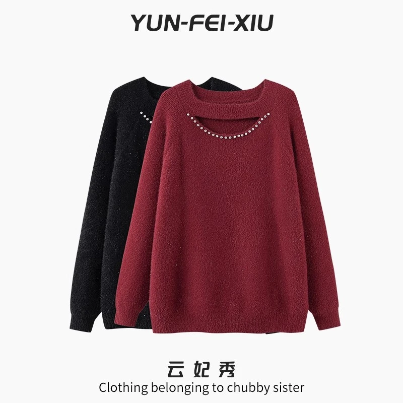 云妃秀大码女装针织衫时尚遮肉百搭宽松显瘦减龄微胖女春季71827