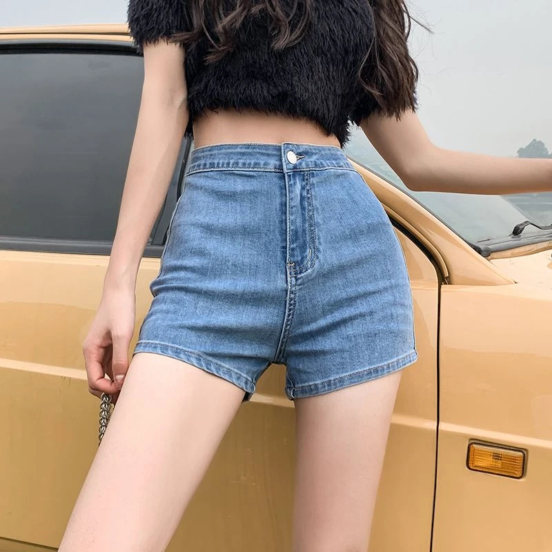 三分裤短款高腰极简风弹力紧身牛仔短裤防走光美式性感辣妹热裤子