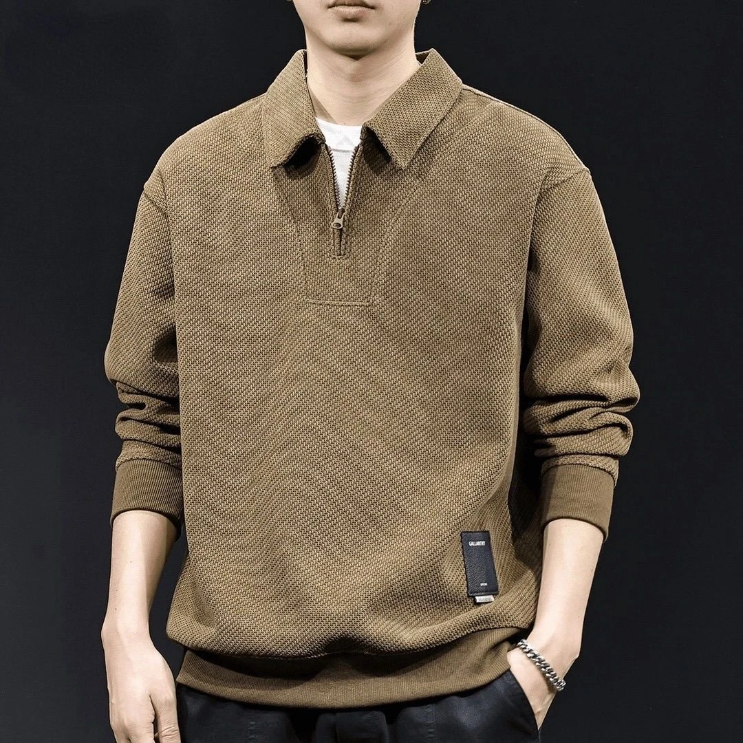 2025秋季新款潮流欧棉绒针织半拉链翻领卫衣男宽松大码休闲上衣潮