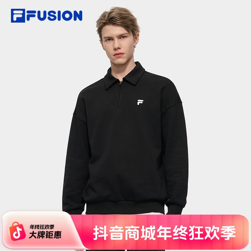 FILA FUSION斐乐潮牌情侣款套头卫衣2025秋新款纯棉宽松翻领上衣