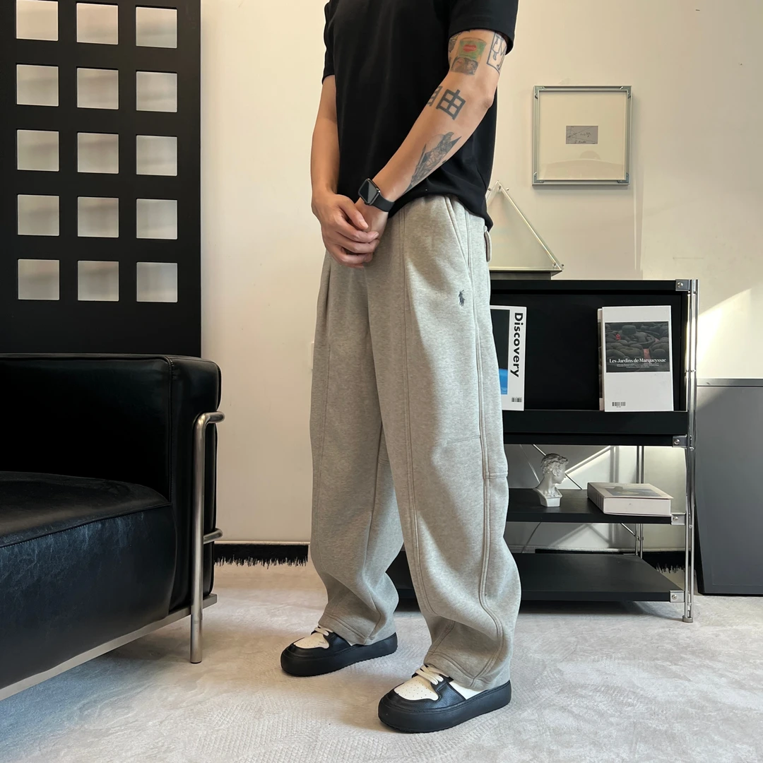 纯色休闲裤男2025冬季宽松垂感加绒加厚阔腿裤高级感卫裤男潮