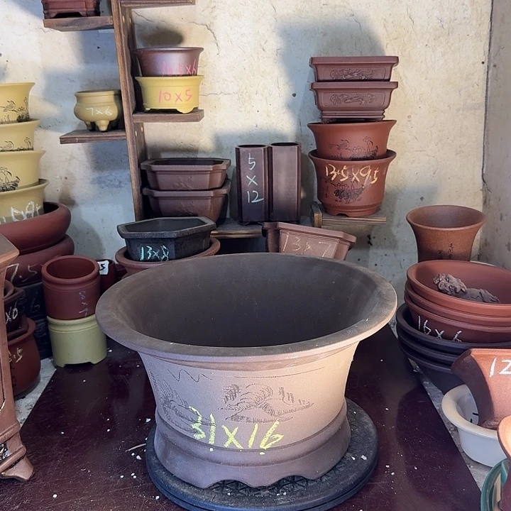 紫砂花盆，手工制作