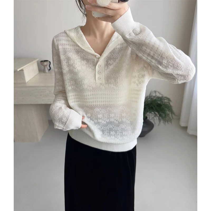 【丹姐家~蕾丝帽衫~】复古气质百搭羊毛针织衫