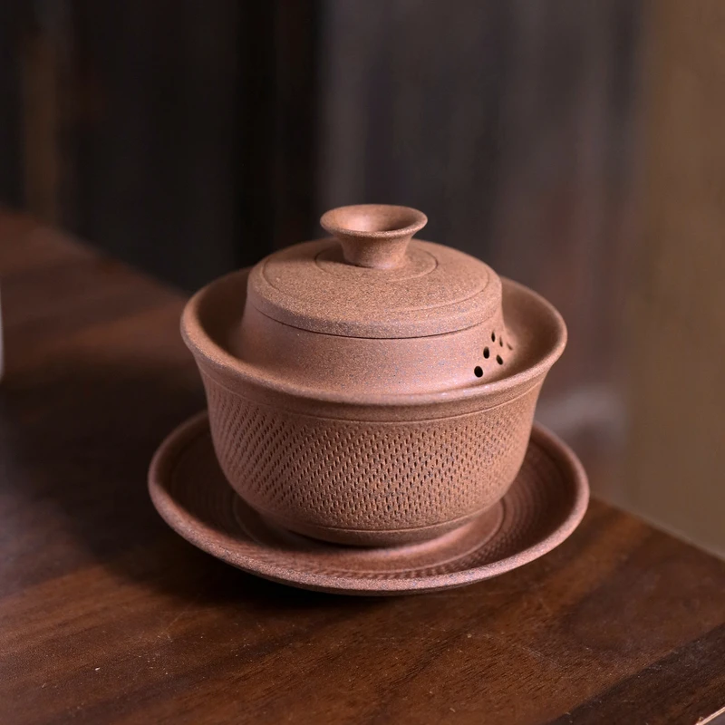 【老岩泥】粗陶三才跳刀盖碗.7601.弄云盖碗陶瓷茶器茶具.SL