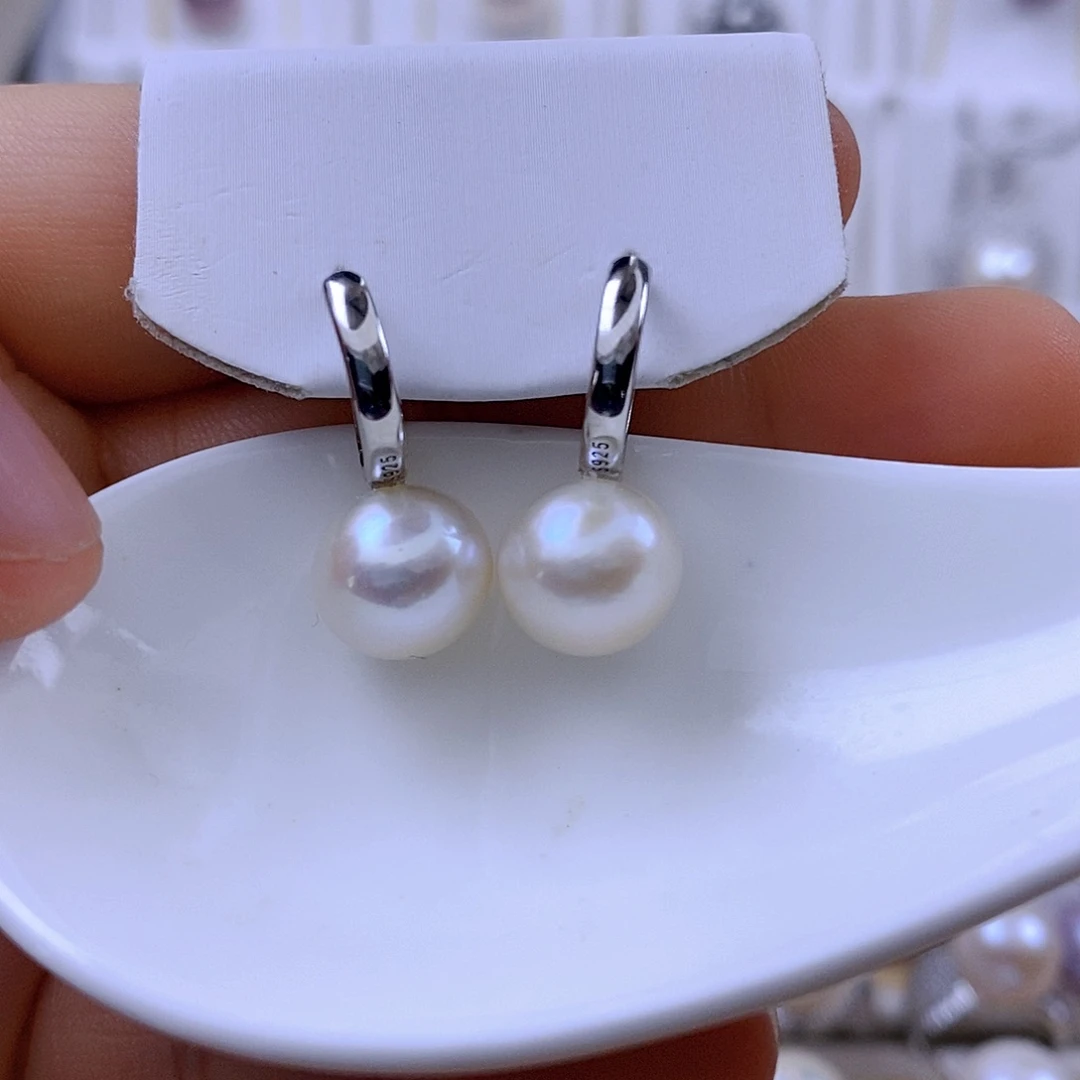 耳饰银S925镶嵌淡水珍珠