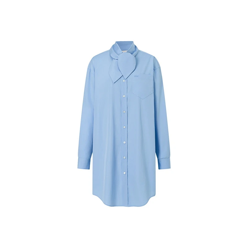 AMIPARIS 秋冬女士经典纯色棉质蝴蝶结领商务休闲优雅长袖衬衫