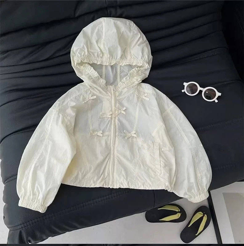 2025新款女童夏季儿童蝴蝶结甜美洋气连帽夹克衫薄款女童防晒衣