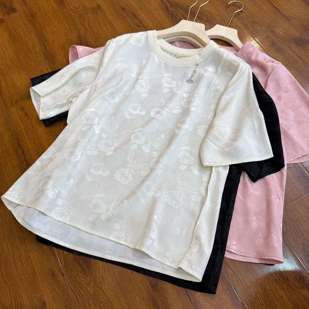 [‌听雪]Q821宽松夏季新中式新款休闲短袖时尚圆领经典百搭