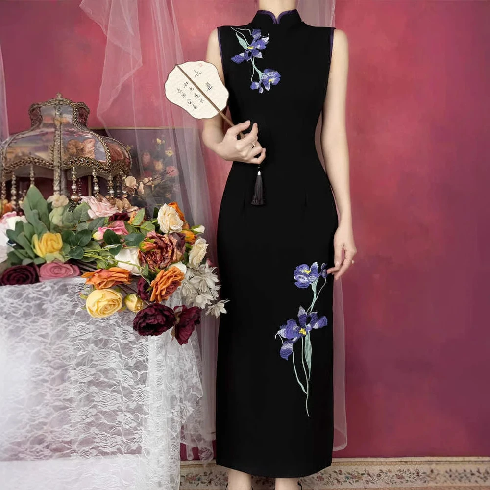 【现货】【现货】复古新中式黑色优雅改良旗袍女款显瘦夏季新款刺绣修