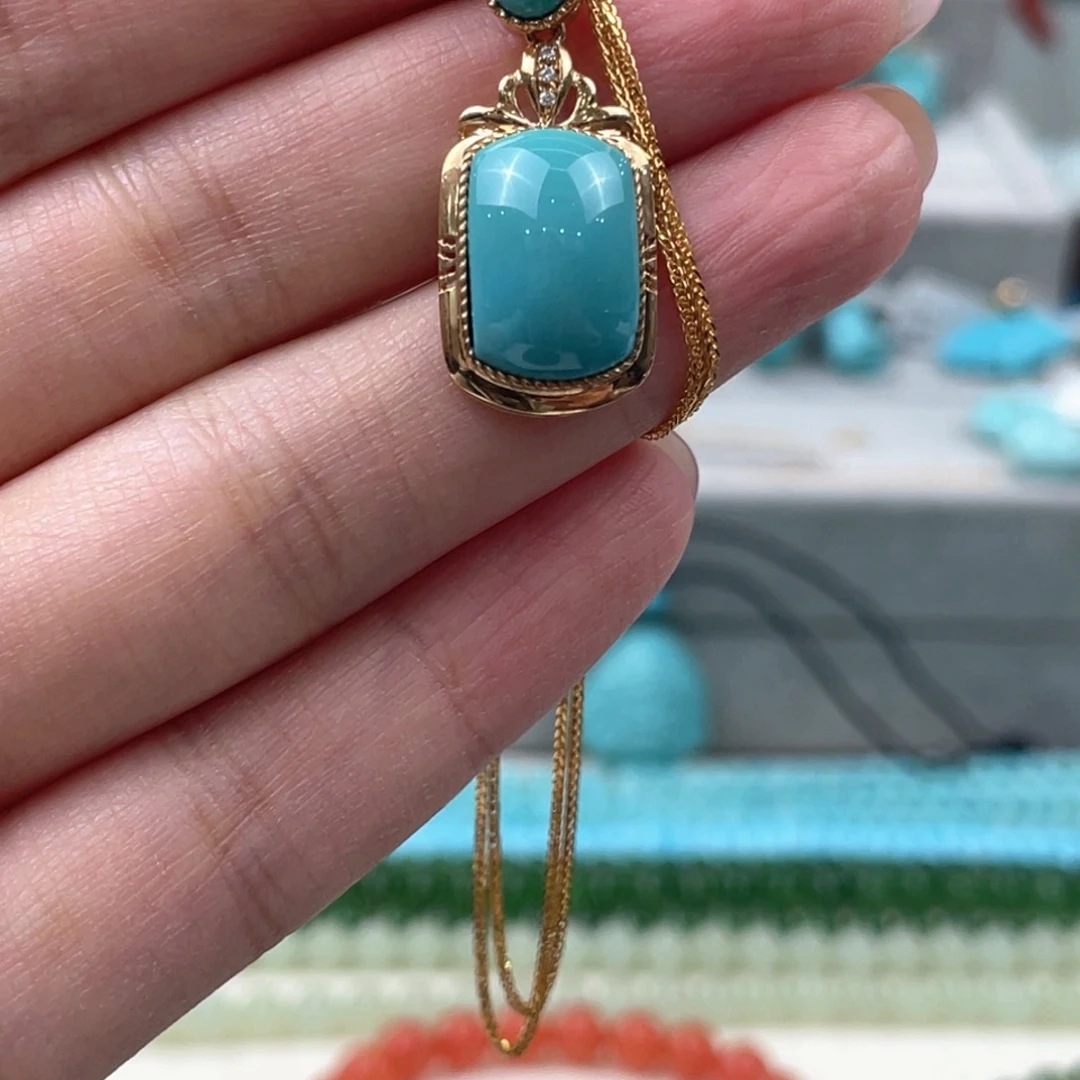 绿松石18K金镶嵌吊坠(不含链)