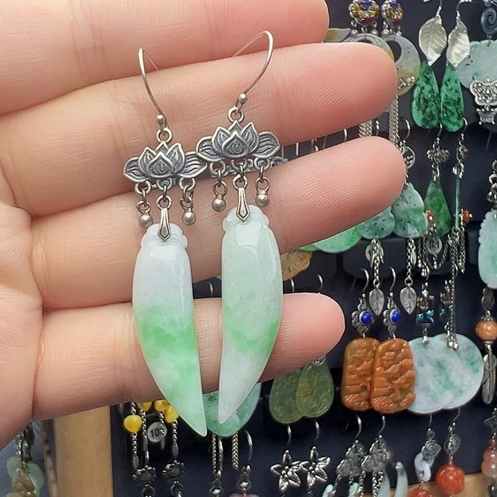 翡翠银S925镶嵌耳饰