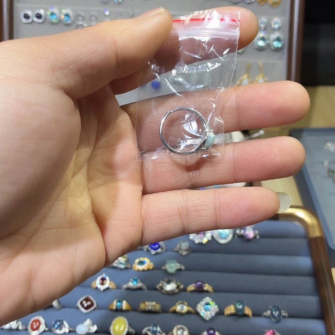 蛇纹石玉银S925镶嵌戒指