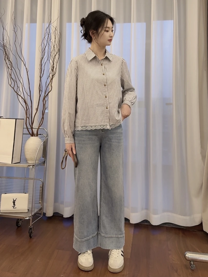 Yusu直直腿！版型巨好~弹力法棍牛仔裤女春季2025新高腰显瘦直筒裤