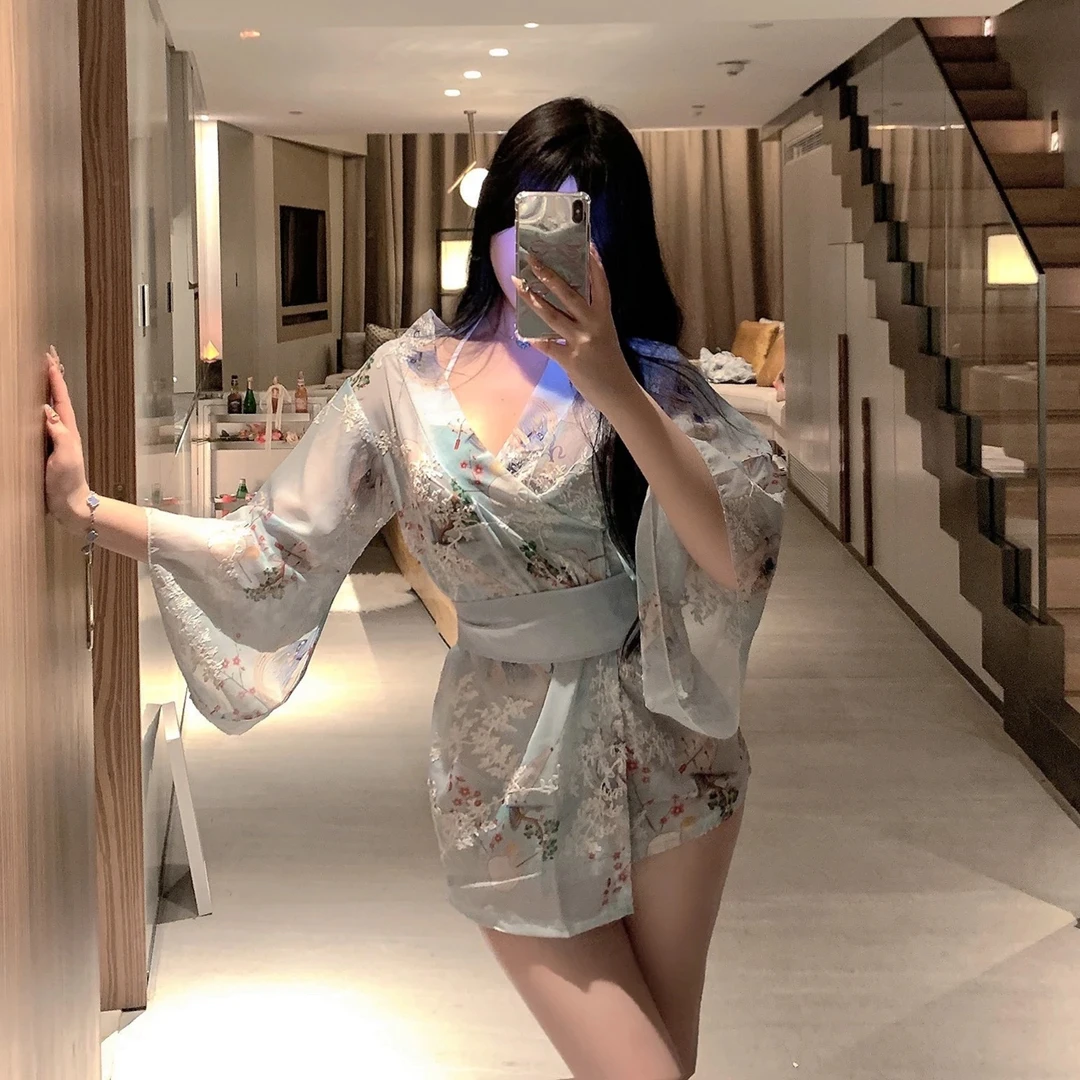 新款日式樱花和服性感睡衣甜美蝴蝶结浴袍女日系辣妹睡裙情侣睡衣