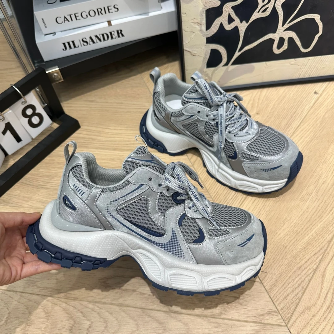 小怪兽运动老爹鞋女2025秋季新款韩版休闲厚底网面百搭旅行跑步鞋