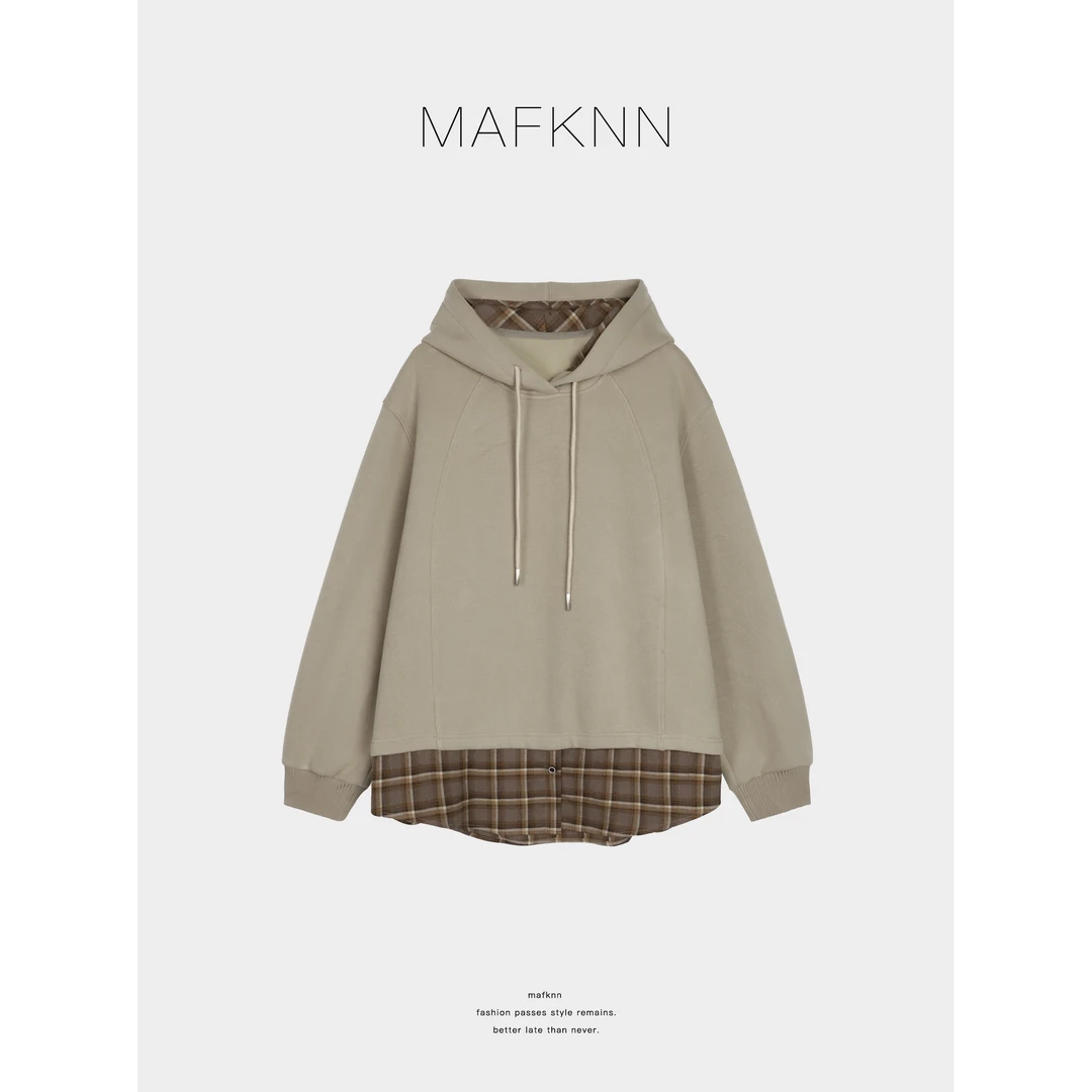 MAFKNN/玛肯时尚休闲简约纯色百搭套头带帽卫衣MK13363