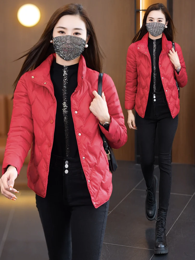 时尚韩版百搭轻薄羽绒棉服外套女士2025冬季新款休闲减龄开衫棉衣