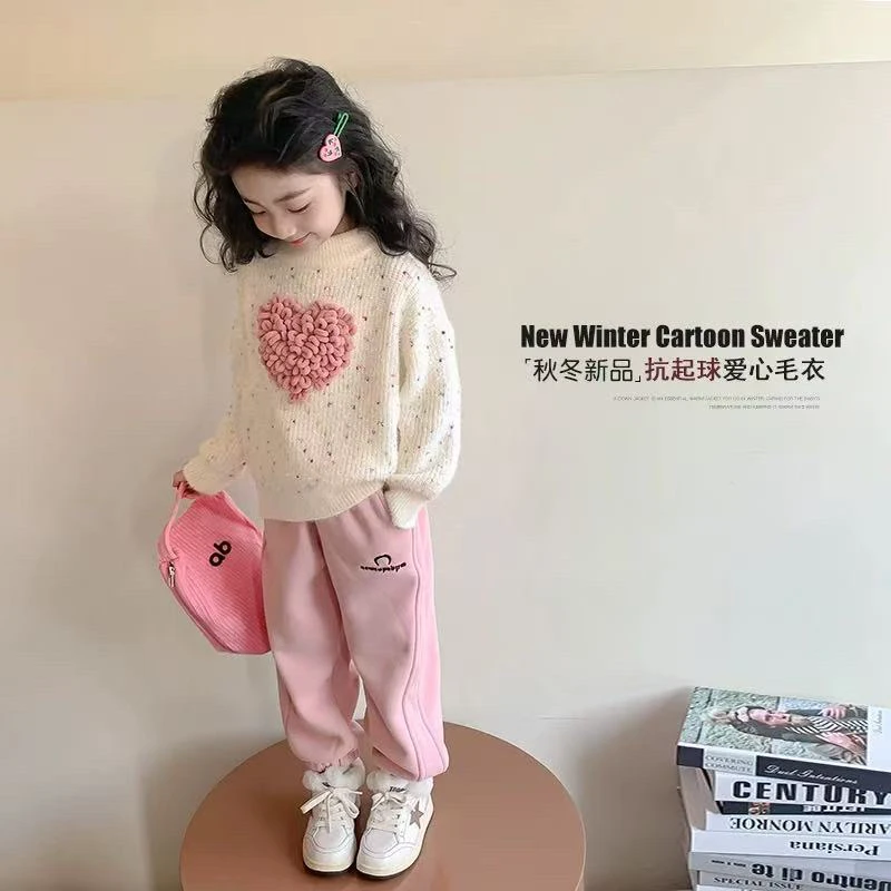 爆款豆豆纱女童2025新款爱心毛衣女宝宝加密加厚韩版套头针织衫