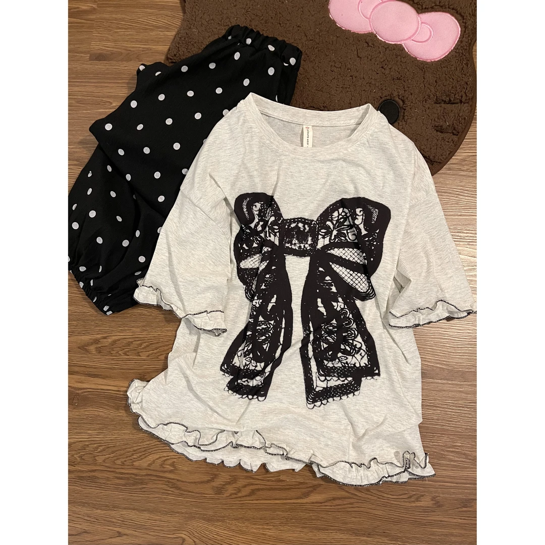 【甜美可爱风】蝴蝶结睡衣女款爆款2025新款夏款波点短裤家居服套装