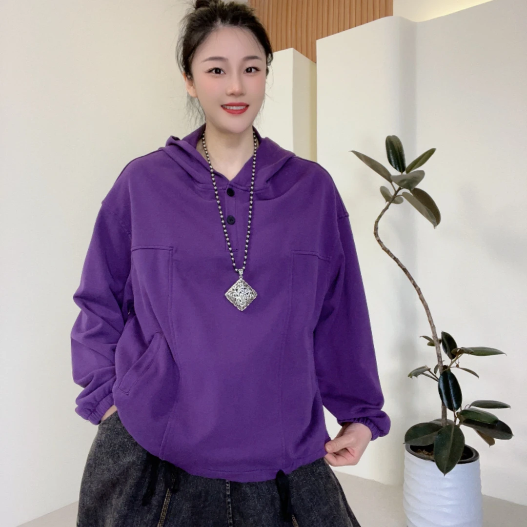 春季新款长袖纯色休闲风不褪色女卫衣女装韩版休闲百搭带帽春秋