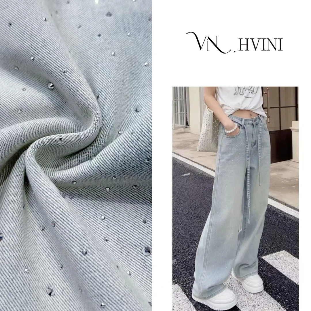 【漫漫时光】2025春季新款时尚休闲亮钻牛仔裤H1597