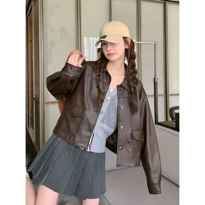 5517  咖色复古外套女小个子秋新款韩版炸街洋气时尚