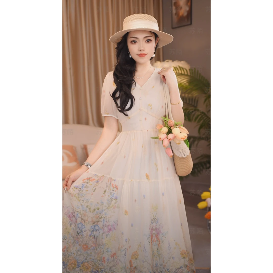 苏陌裙子女款爆款2025新款高级感法式连衣裙高贵气质仙女长裙夏季