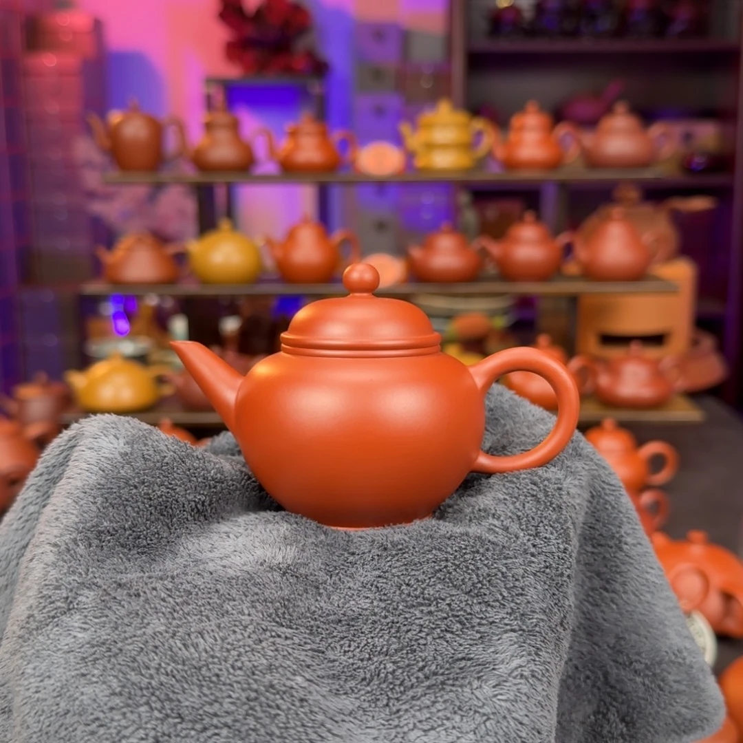 鹏***抟茶壶紫砂潮州手拉壶朱泥水平110cc