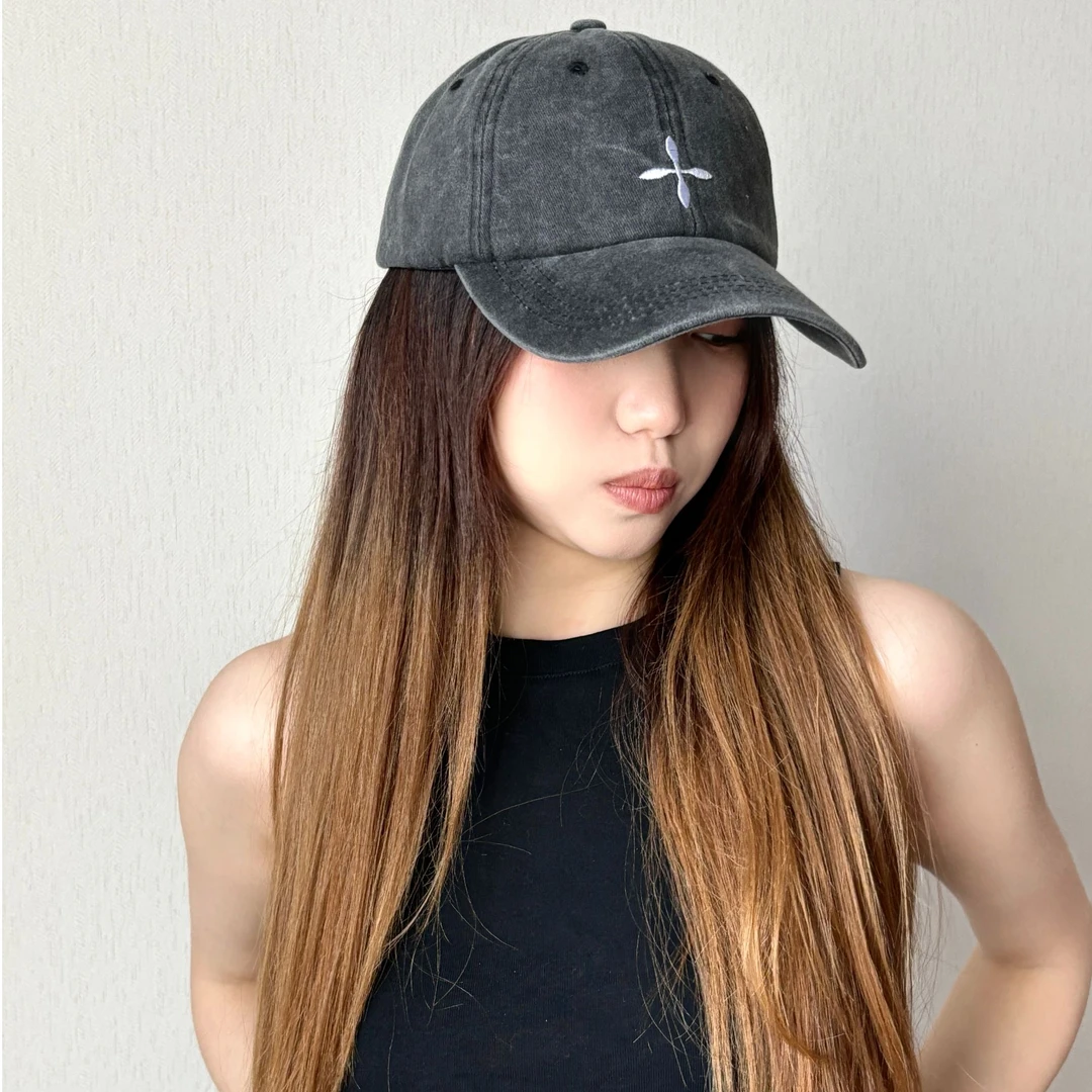 潮牌刺绣字母棒球帽水洗灰四季百搭软顶鸭舌帽女男日系遮阳帽子