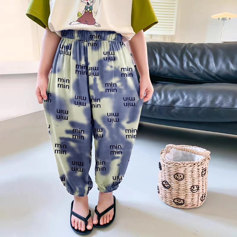 男童冰丝防蚊裤2025夏季薄款卡通印花透气洋气防蚊束脚脚长裤潮款