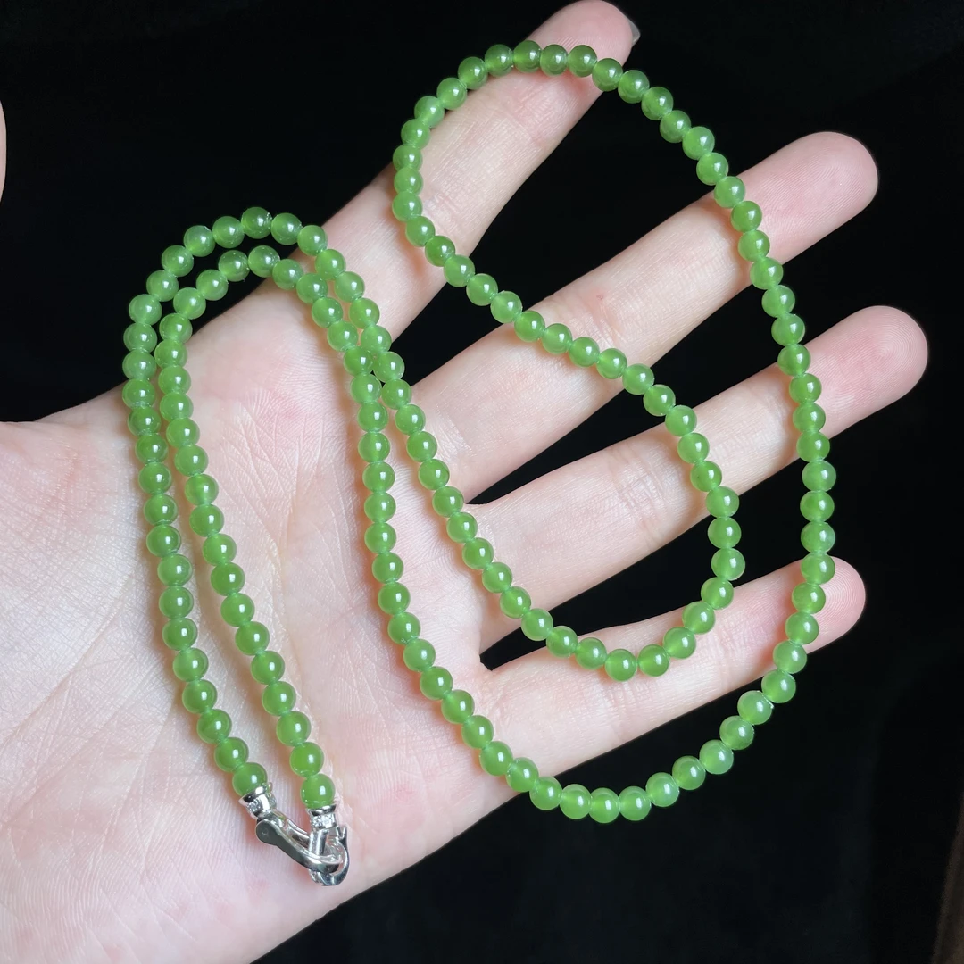 【玉总珠宝】925银和田玉碧玉圆珠项链首饰多样性发一CAN1530209