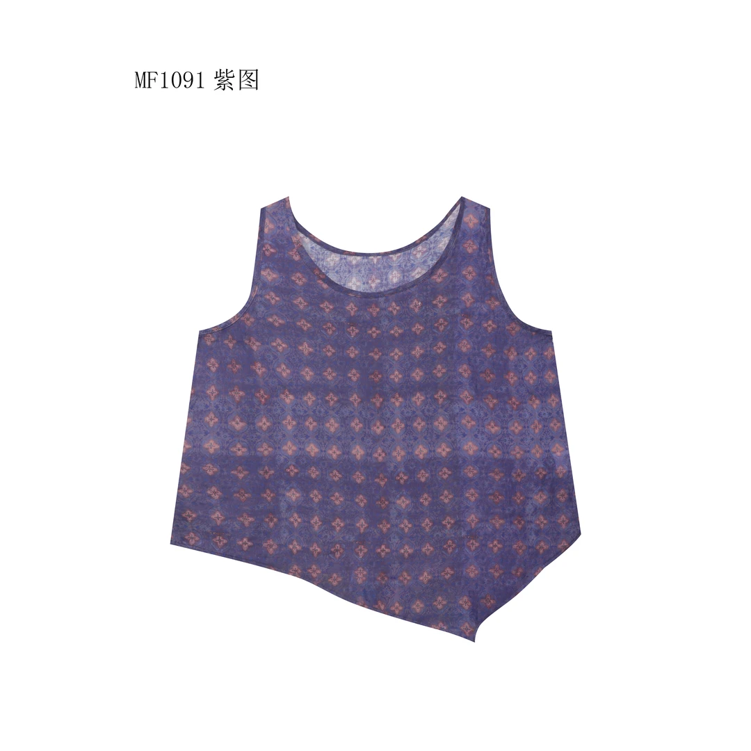 【麻訪家】MF1091紫图文艺印花设计感舒适百搭背心上衣
