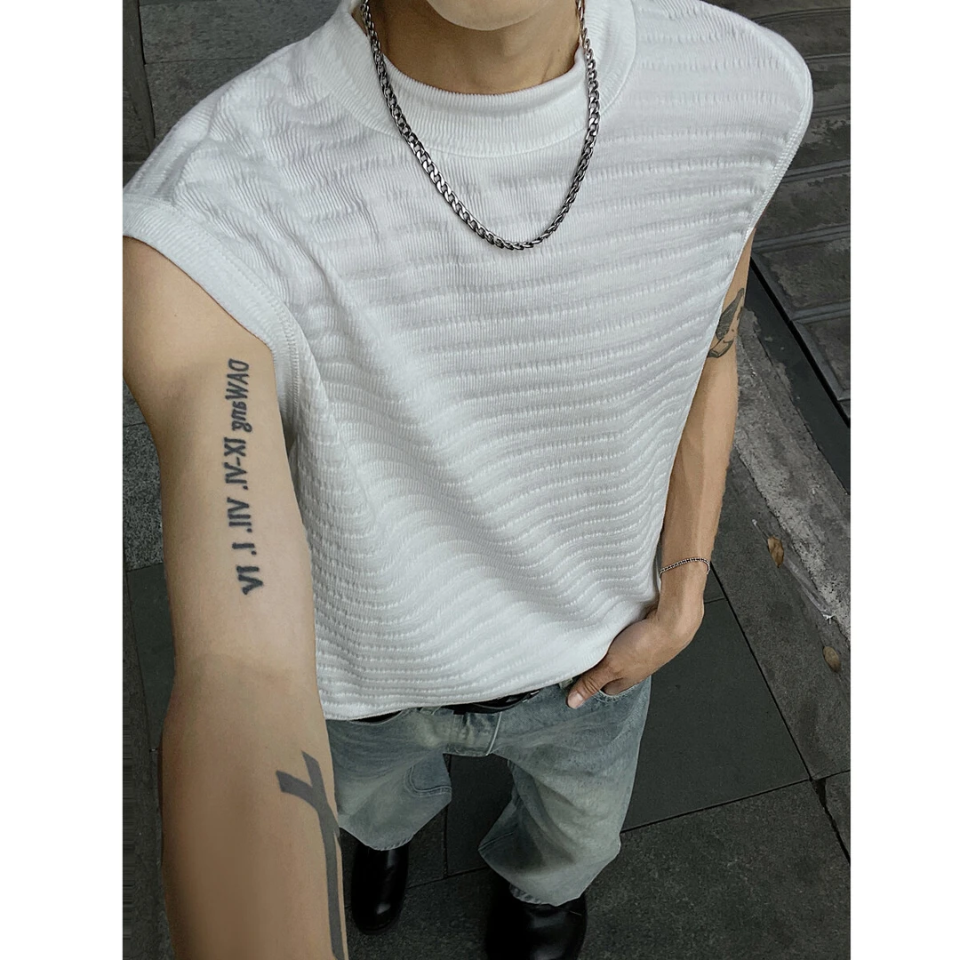 美式肌理感背心男款夏季cleanfit条纹冰感无袖t恤高级感坎肩汗衫