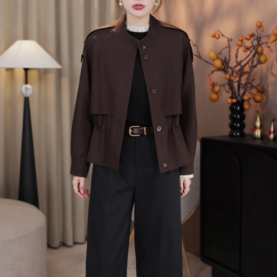 “继承者”挺括有型～插肩袖可调节收腰风衣外套女2025秋季新款上衣