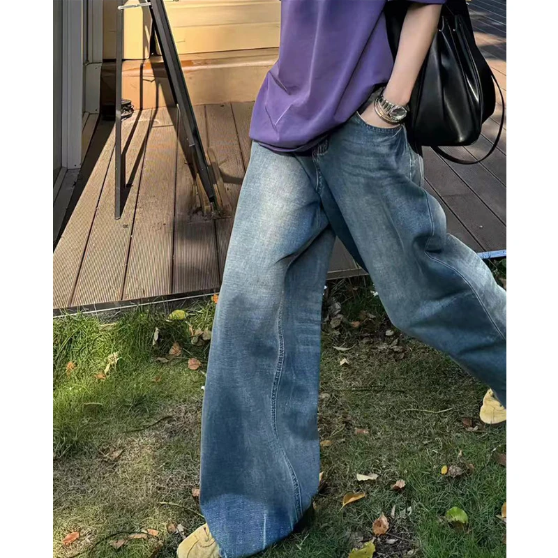 2025新款大码女装胖mm巨显瘦阔腿牛仔裤夏季高腰宽松拖地裤子潮