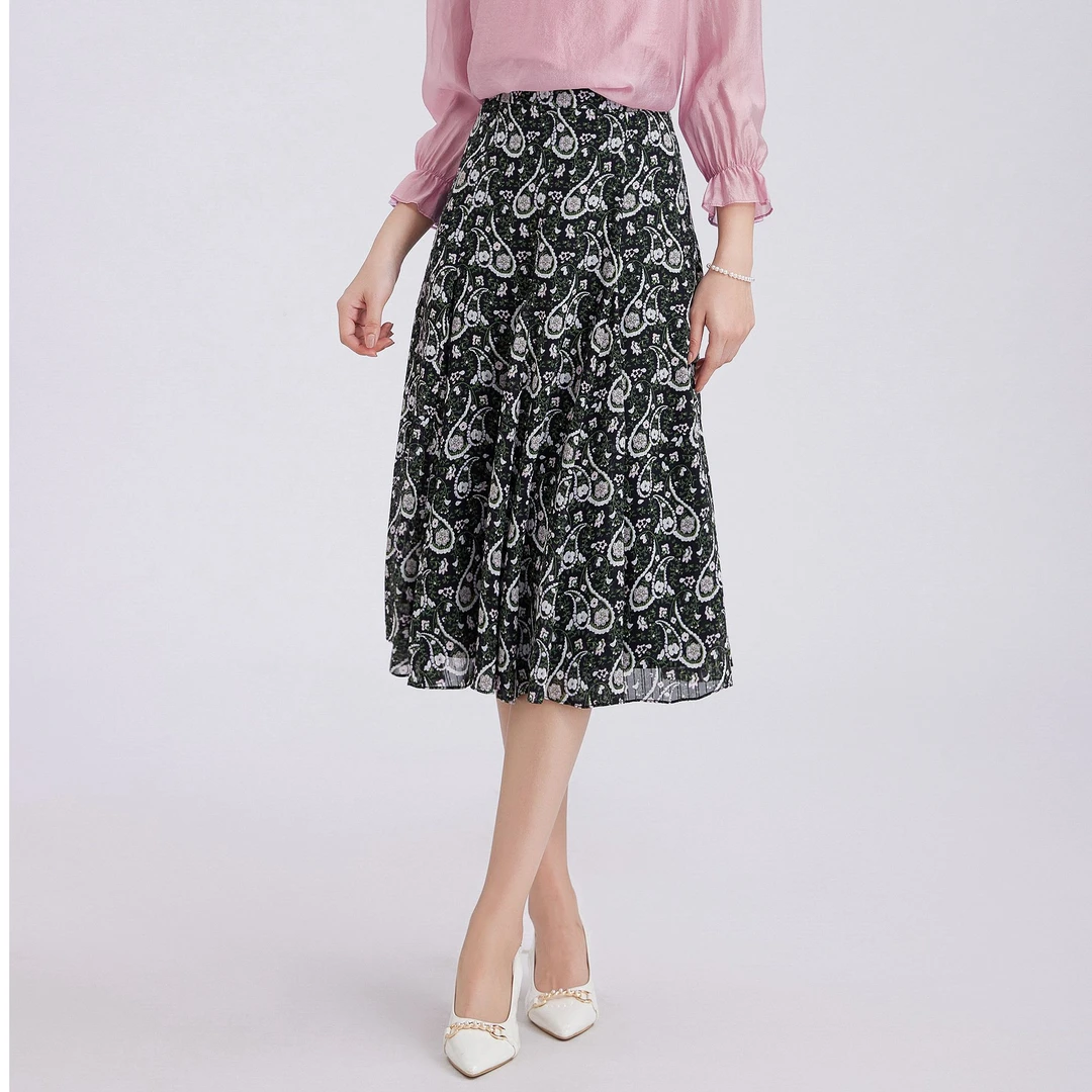 【粉丝优享】BuouBuou碎花捏褶印花A字雪纺半身裙 DJ3B019