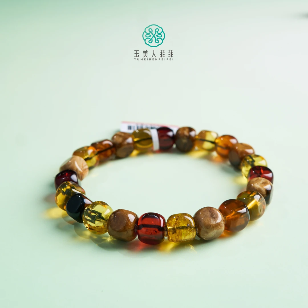 石惑珠宝丨琥珀单圈方糖多宝随型手串约7mm+