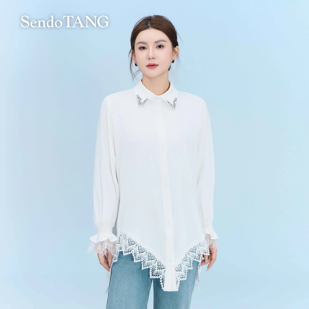 心动衬衫【明星范】胖多女装时尚新款高级显瘦百搭宽松长袖衬衫