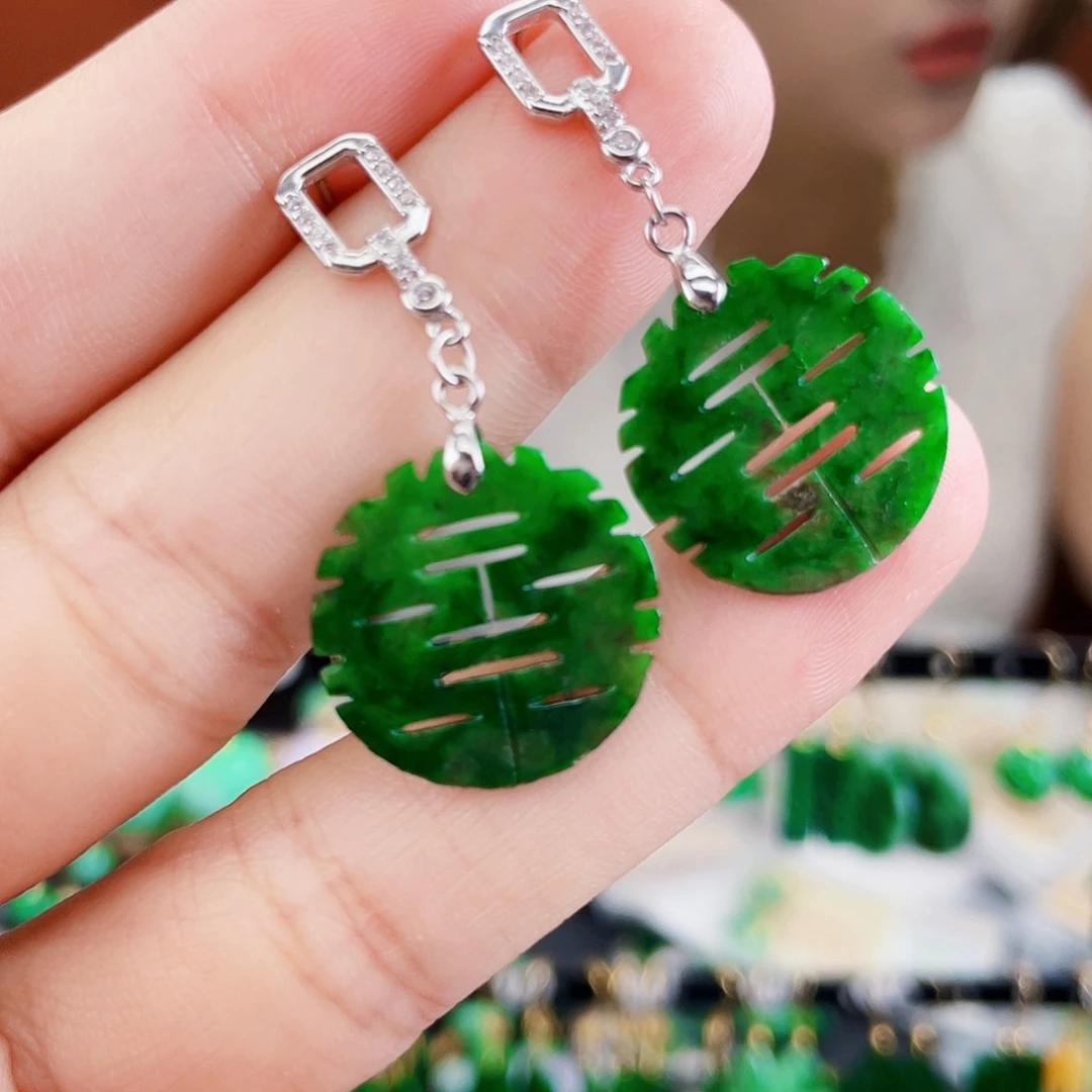 银S925镶嵌翡翠耳饰