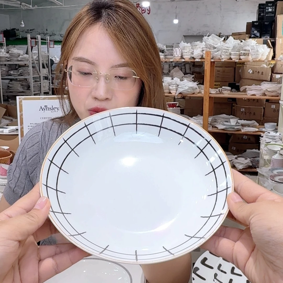 骨瓷8英寸汤盘口径20cm4只外贸骨瓷微瑕